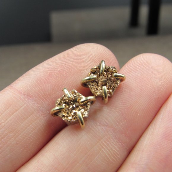 Sterling Silver Gold Plated Druzy Stone Stud Earrings Vintage - Picture 2 of 6